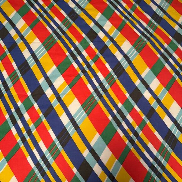 Vintage 70s Twin Flat sheet Morgan Jones rainbow plaid - Picture 4 of 5